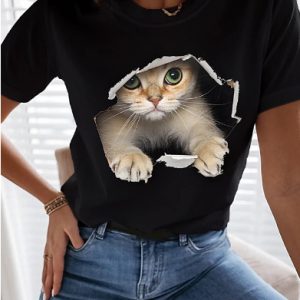 Women's Cat Print Modal T-Shirt
