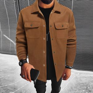 Men's Button Front Overcoat with Flap Pockets | Slim Fit Coat