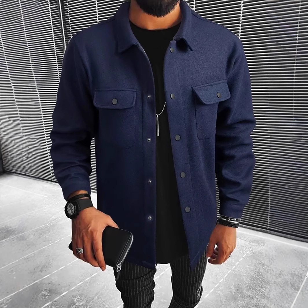 Men's Button Front Overcoat with Flap Pockets | Slim Fit Coat - Image 4