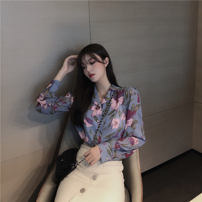 Women’s Floral Chiffon Polo Blouse