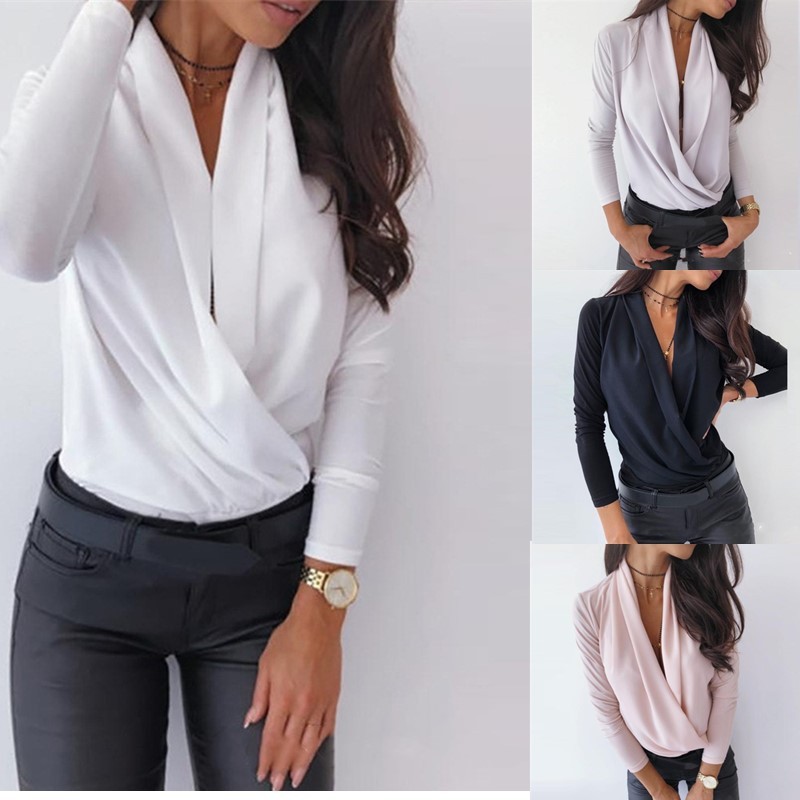 Deep V Top Shirt | Stylish Retro Loose Fit Blouse