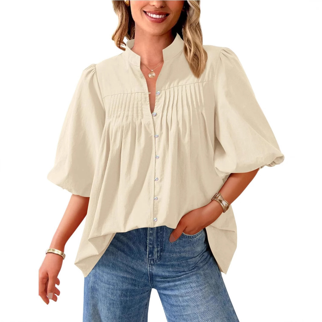 Women’s Pleated V-Neck Blouse