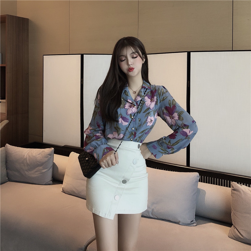 Women’s Floral Chiffon Polo Blouse