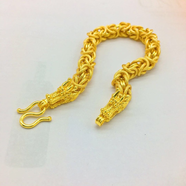 24k gold plated dragon bracelet for men with detailed brass design