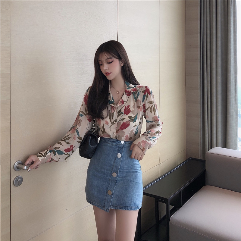 Women’s Floral Chiffon Polo Blouse