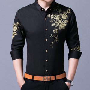men's rose floral button-up shirt with all-over flower print
