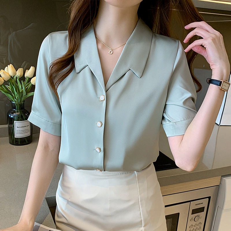 Women's Short Sleeve Chiffon Blouse - Image 2