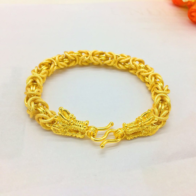 24k gold plated dragon bracelet for men with detailed brass design