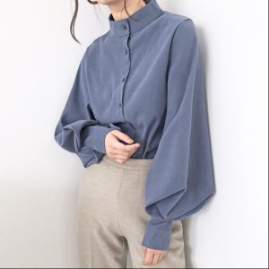 Women's Stand Collar Lantern Sleeve Blouse
