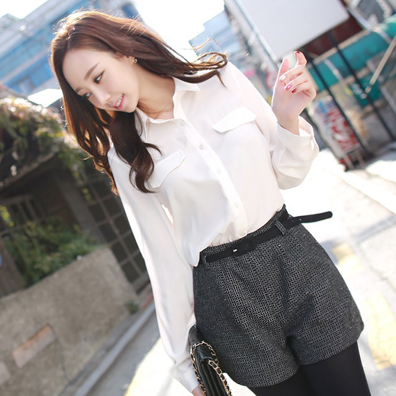 Korean Slim Fit Chiffon Shirt | Long Sleeve Top