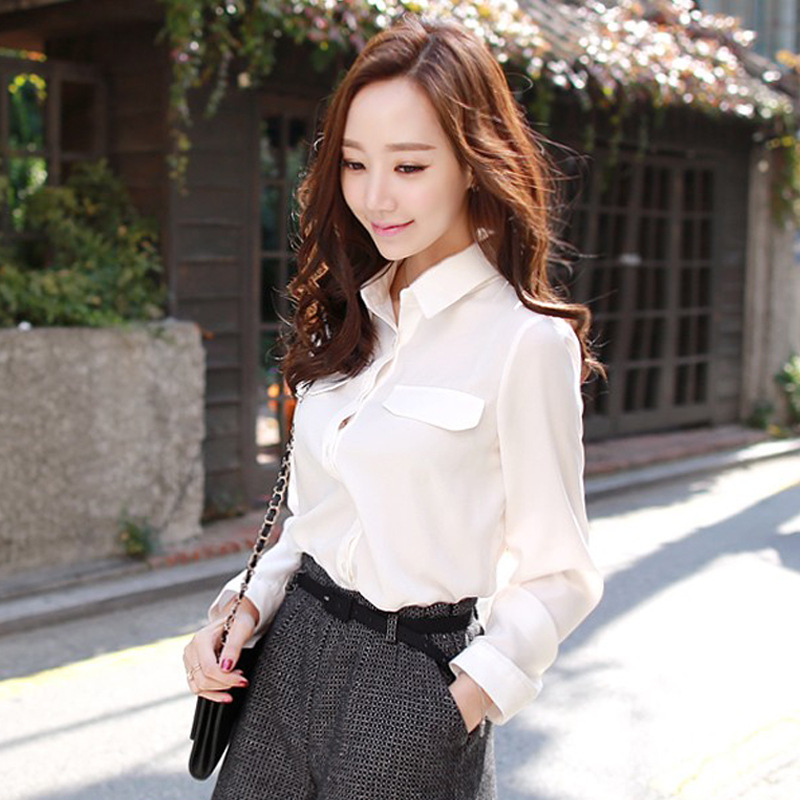 Korean Slim Fit Chiffon Shirt | Long Sleeve Top