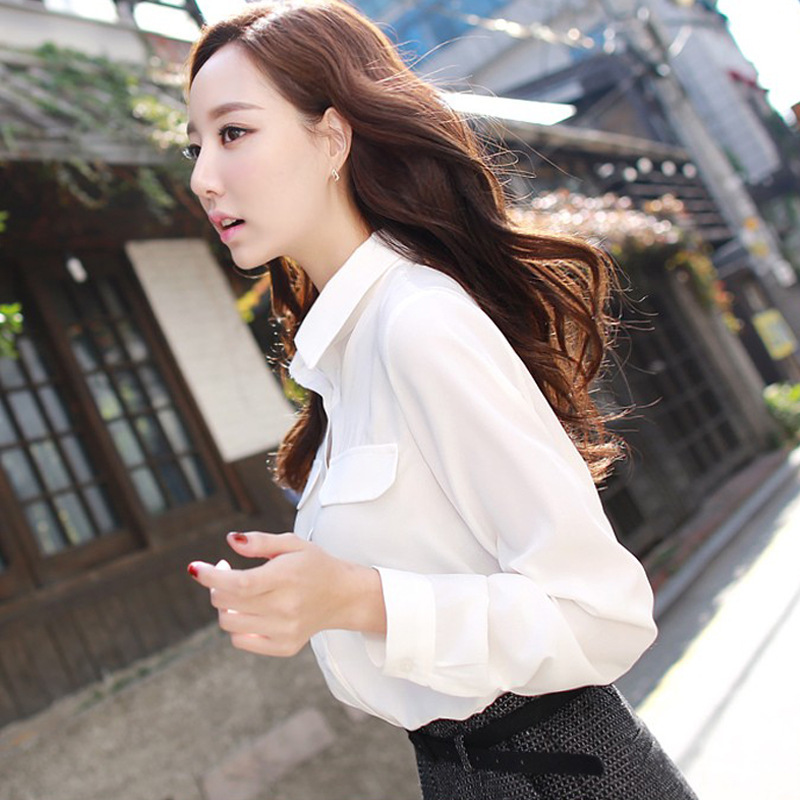 Korean Slim Fit Chiffon Shirt | Long Sleeve Top - Image 5