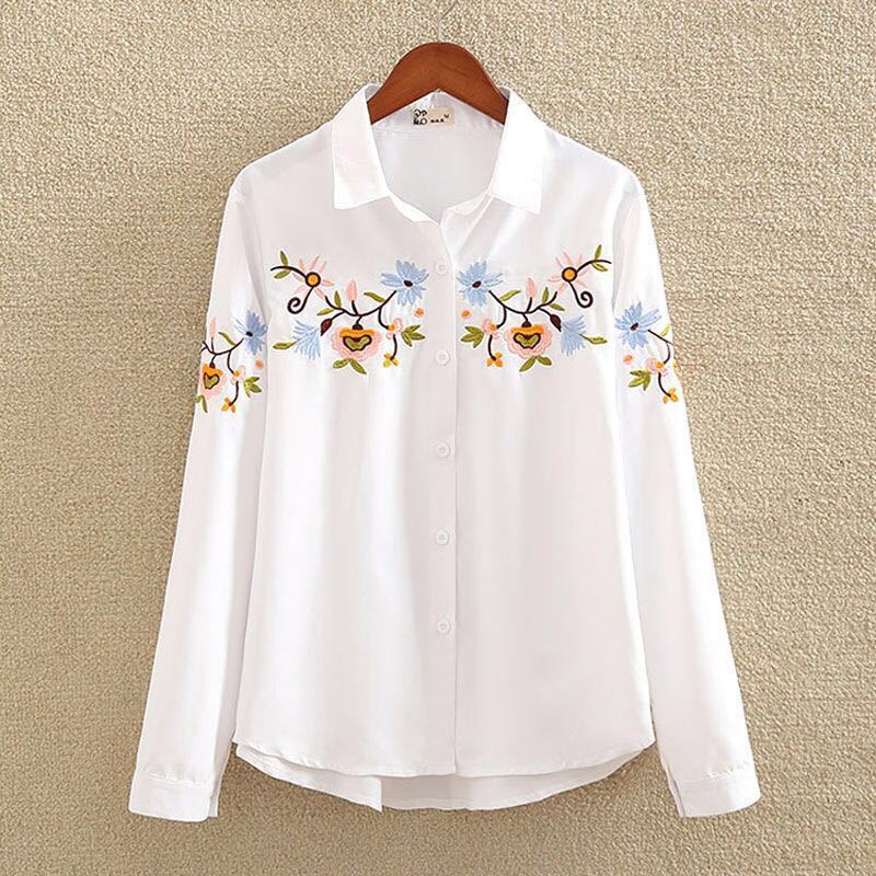 Embroidered Layered-Look Shirt | White Plus Size Blouse - Image 4