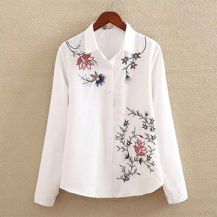 Embroidered Layered-Look Shirt | White Plus Size Blouse - Image 3