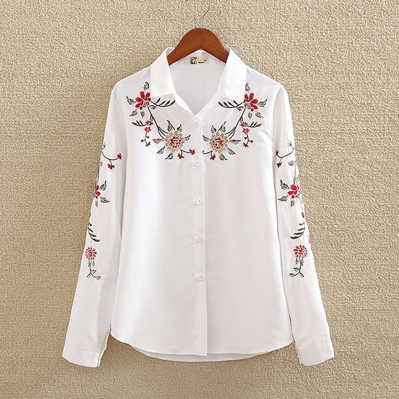 Embroidered Layered-Look Shirt | White Plus Size Blouse - Image 5