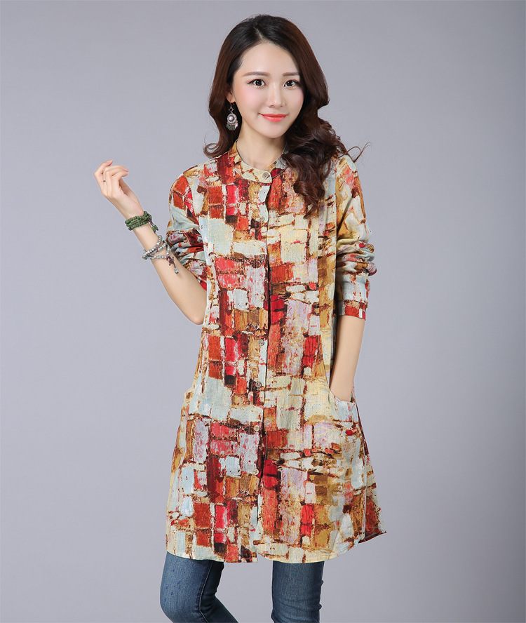 Women's Linen Stand Collar Shirt - Image 3