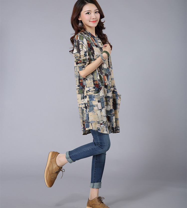 Women’s Linen Stand Collar Shirt