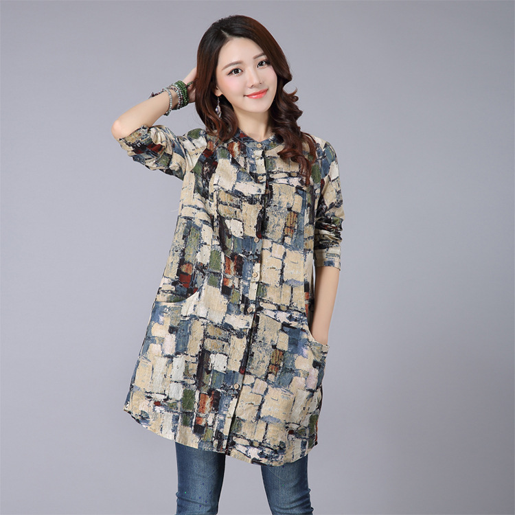 Women’s Linen Stand Collar Shirt