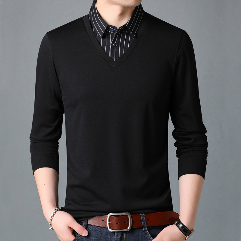 Men's Fake Two Piece Long Sleeve Polo T-Shirt | Slim Fit Cotton Top - Image 2