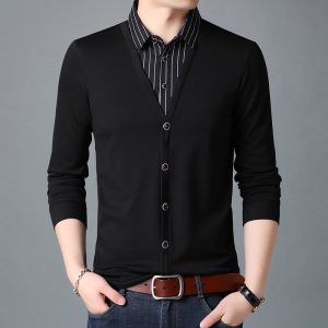 Men's Fake Two Piece Long Sleeve Polo T-Shirt | Slim Fit Cotton Top