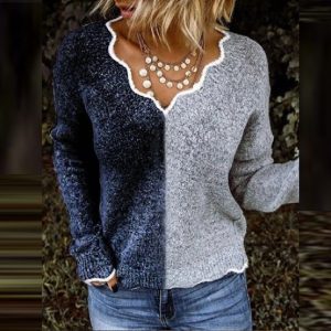 Women’s Printed V-Neck Long Sleeve T-Shirt – Casual Loose Fit Pullover Top