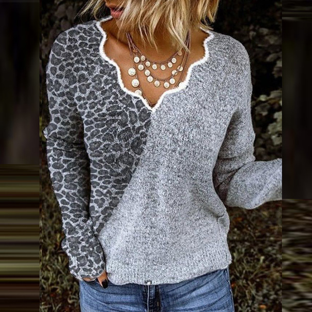 Women’s Printed V-Neck Long Sleeve T-Shirt – Casual Loose Fit Pullover Top