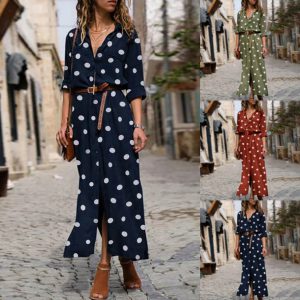 Women’s Polka Dot Maxi Shirt Dress