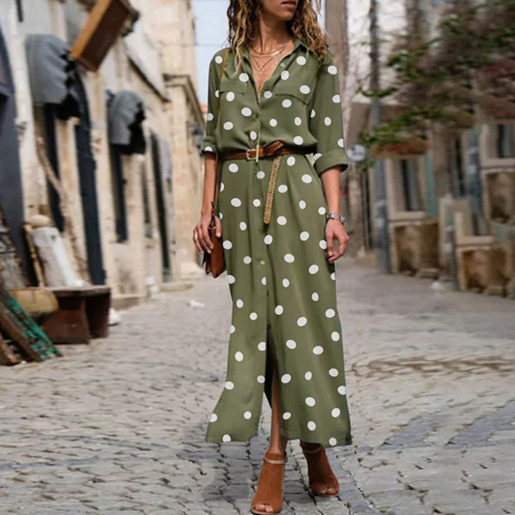 Women's Polka Dot Maxi Shirt Dress - Image 5