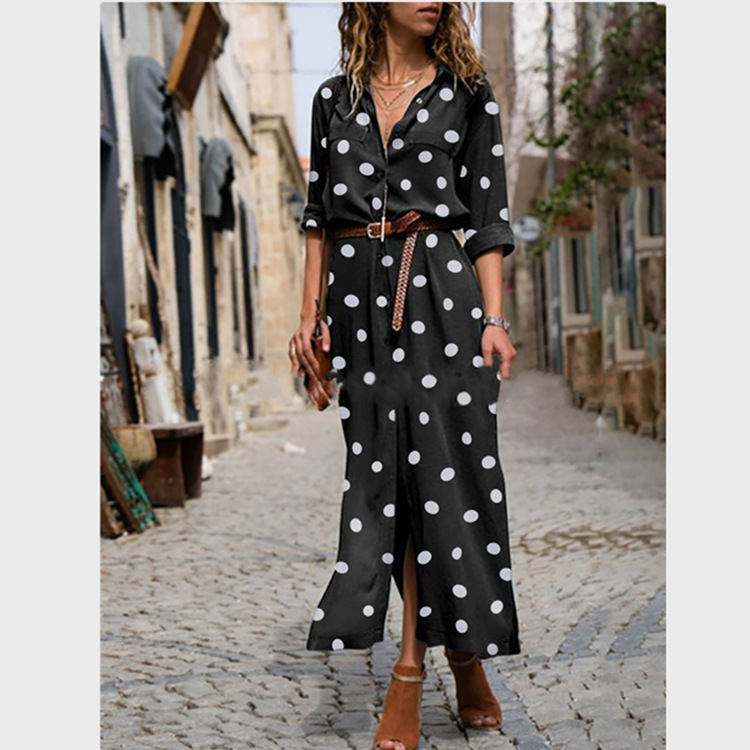 Women's Polka Dot Maxi Shirt Dress - Image 3