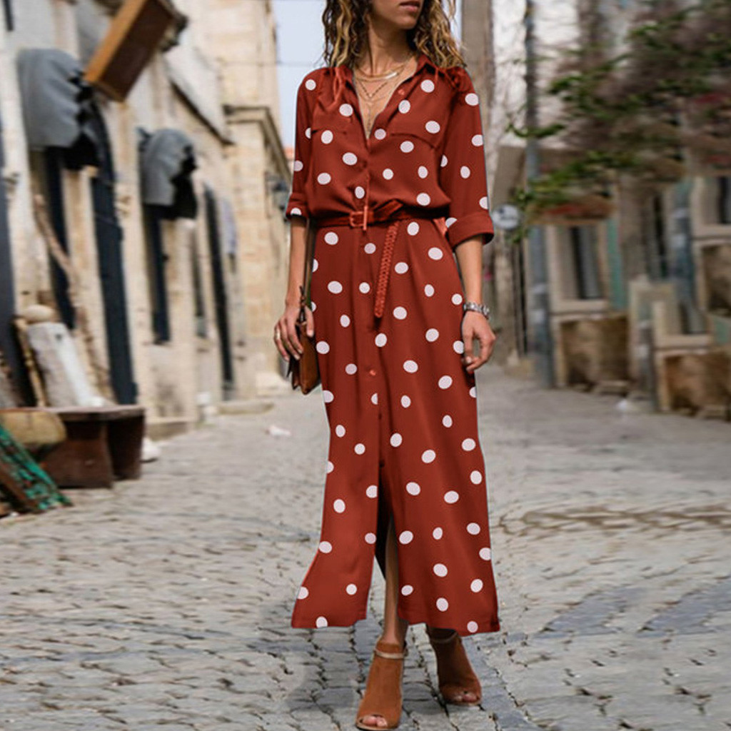 Women's Polka Dot Maxi Shirt Dress - Image 2