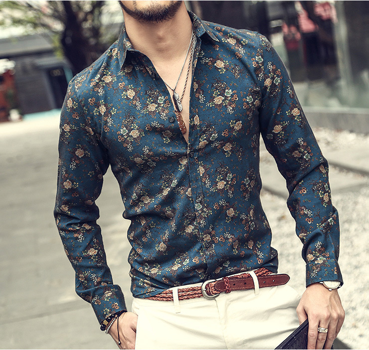 Men's Floral Print Long Sleeve Shirt | Casual Button-Up Shirt - Image 4