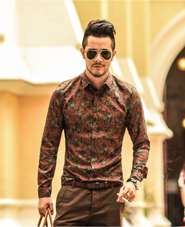 Men's Floral Print Long Sleeve Shirt | Casual Button-Up Shirt - Image 5