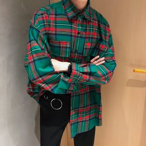 Men's Korean Plaid Long Sleeve Shirt | Casual Spring Button-Up