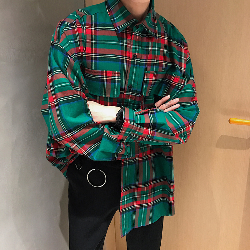 Men's Korean Plaid Long Sleeve Shirt | Casual Spring Button-Up