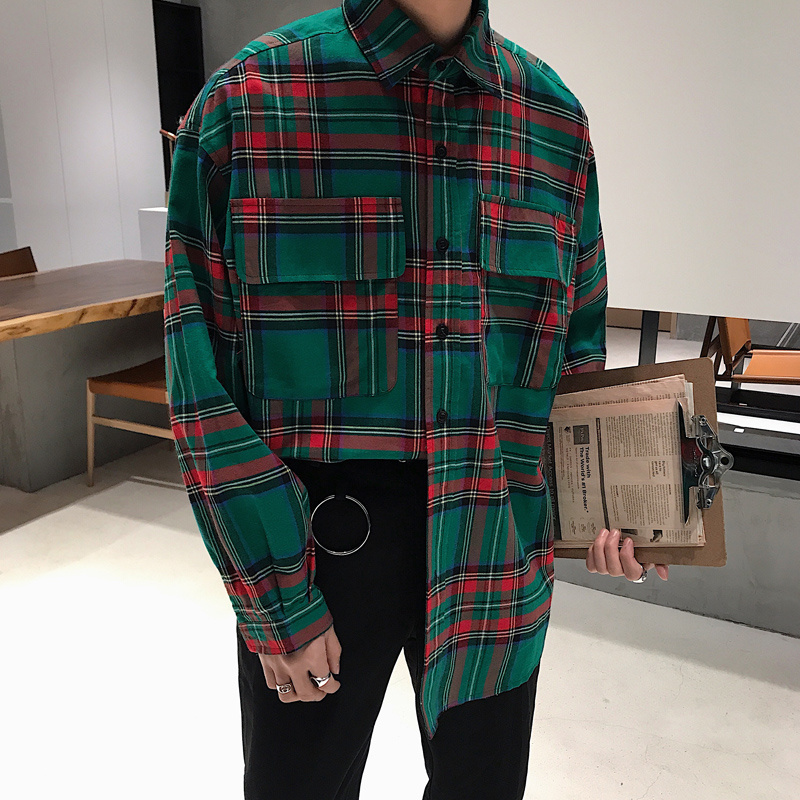 Men’s Korean Plaid Long Sleeve Shirt | Casual Spring Button-Up