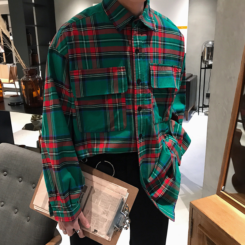 Men’s Korean Plaid Long Sleeve Shirt | Casual Spring Button-Up
