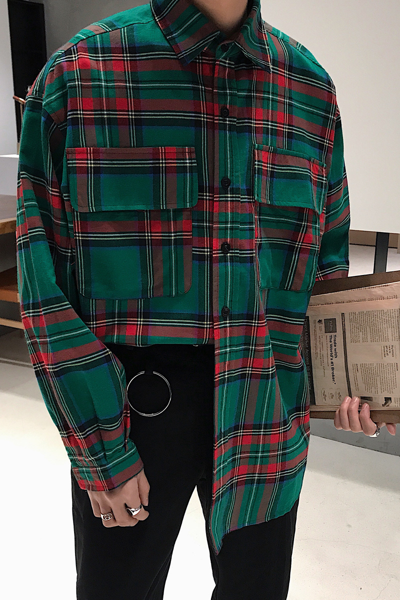 Men’s Korean Plaid Long Sleeve Shirt | Casual Spring Button-Up