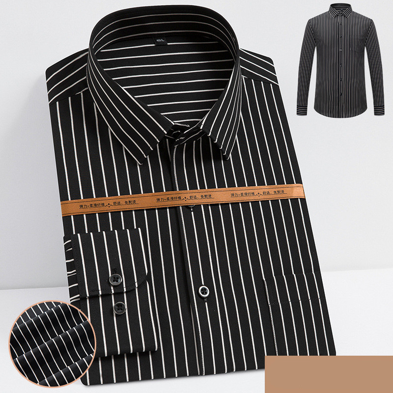 men's stretch striped long sleeve button-up dress shirt for business casual and professional wear