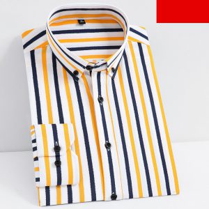 men's stretch striped long sleeve button-up dress shirt for business casual and professional wear