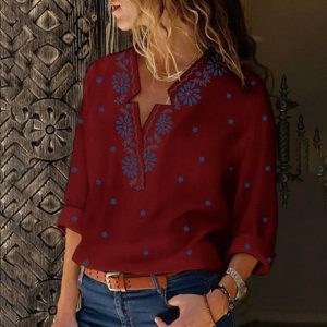 Women's Printed V-Neck Blouse