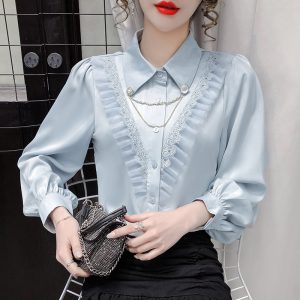 Women's Lace Polo Collar Blouse