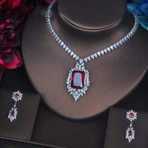 women’s gemstone necklace and matching earrings jewelry set