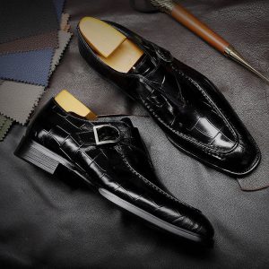 men's classic leather business loafers with designer-inspired pattern and slip-on design