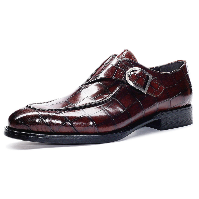 men's classic leather business loafers with designer-inspired pattern and slip-on design