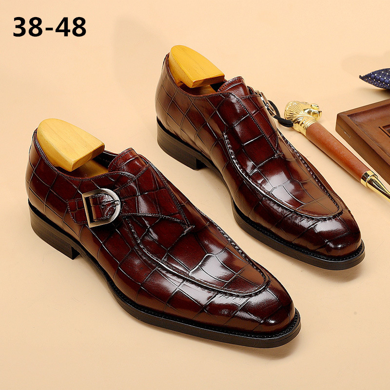 men's classic leather business loafers with designer-inspired pattern and slip-on design