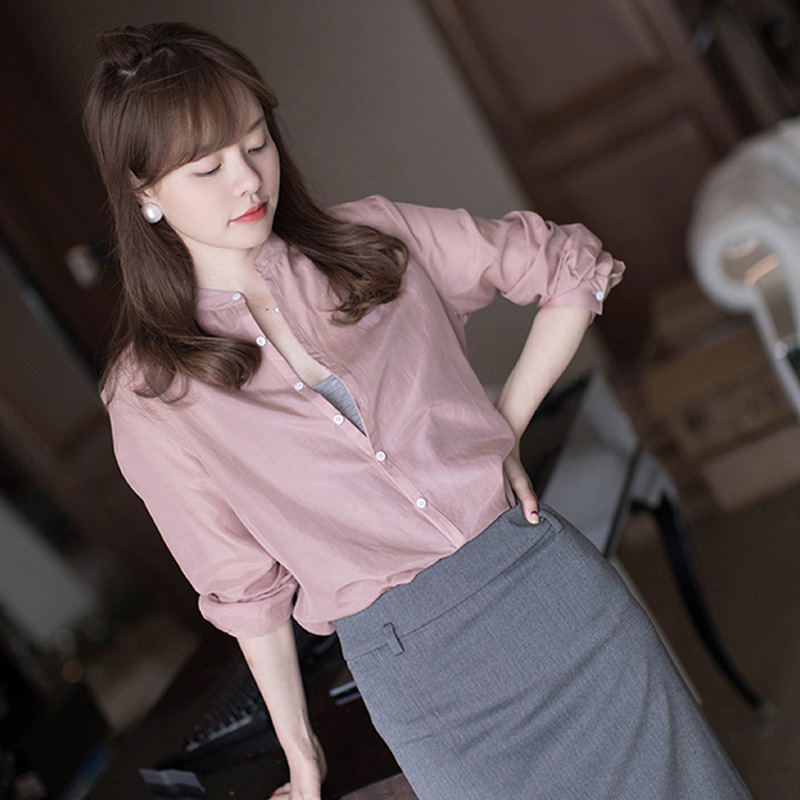 Women’s Stand Collar Cotton Blouse