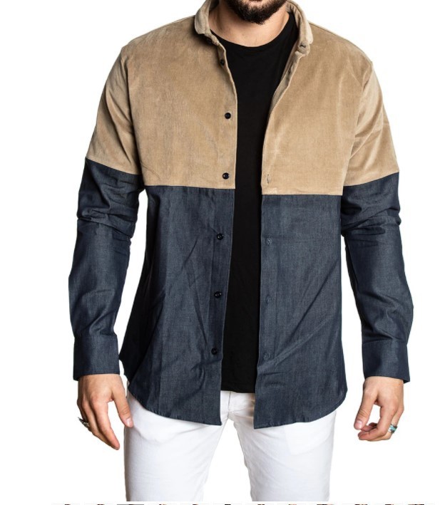 Men's Spliced Shirt Solid Color Men's Shirt
