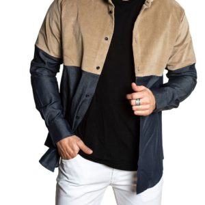 Men's Spliced Shirt Solid Color Men's Shirt