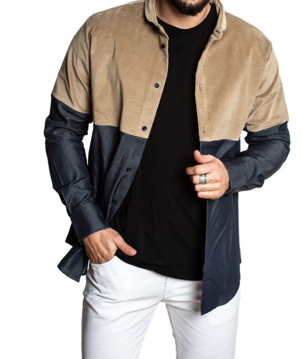 Men's Spliced Shirt Solid Color Men's Shirt