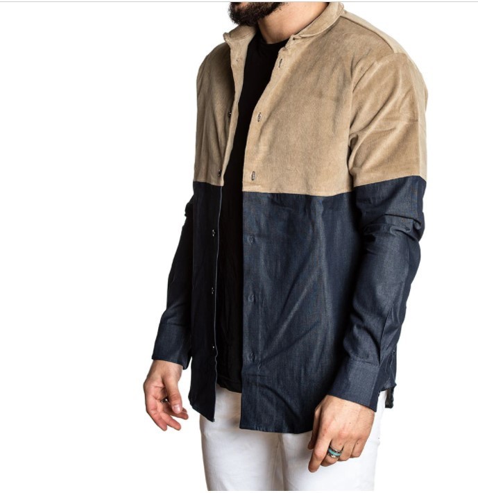 Men's Spliced Shirt Solid Color Men's Shirt - Image 5